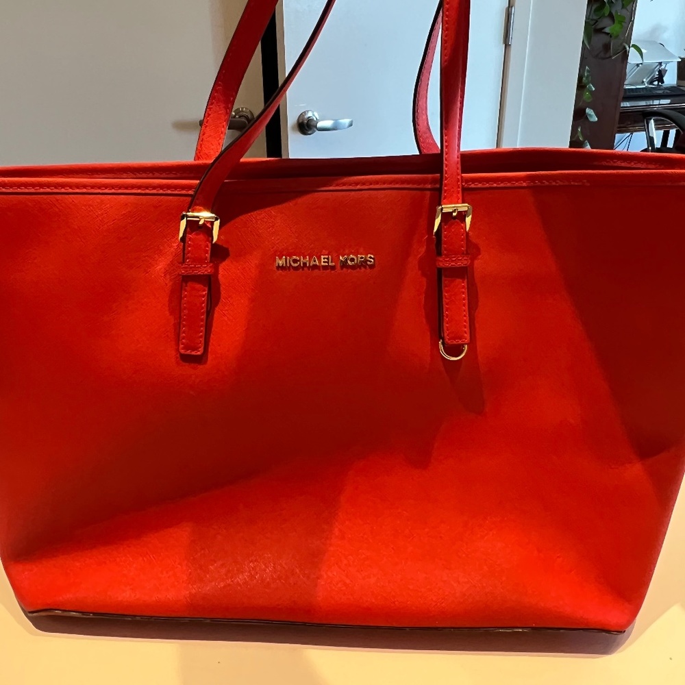 Michael Kors Large Saffiano Red Leather Tote Bag